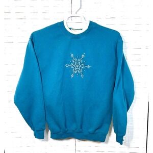 M&C Sportswear Teal Blue Snowflake Embellished Vintage Sweatshirt Size‎ L